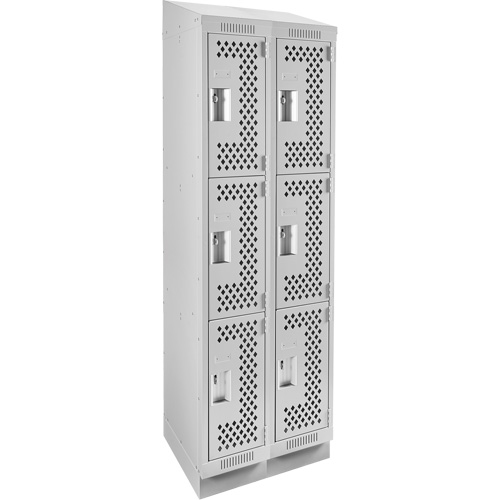 Clean Line Lockers, 3 -tier, Bank of 2, 24" x 15" x 82", Steel, Grey, Rivet (Assembled), Perforated Groupe Belzile Dickner