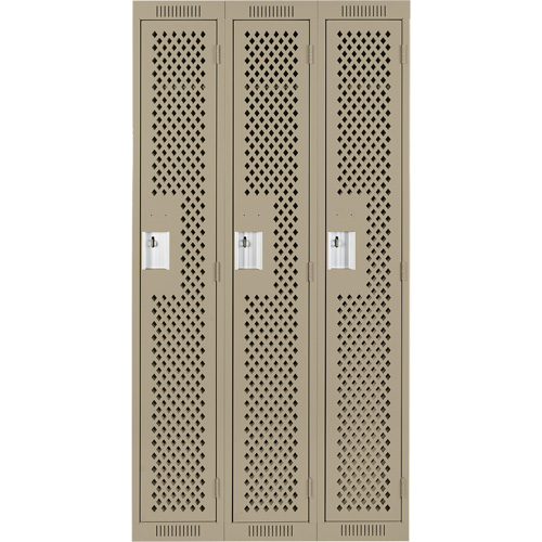 Clean Line Lockers, Bank of 3, 36" x 12" x 72", Steel, Beige, Rivet (Assembled), Perforated Groupe Belzile Dickner