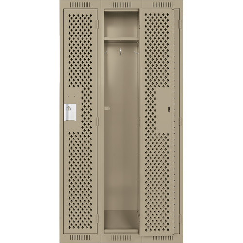 Clean Line Lockers, Bank of 3, 36" x 12" x 72", Steel, Beige, Rivet (Assembled), Perforated Groupe Belzile Dickner