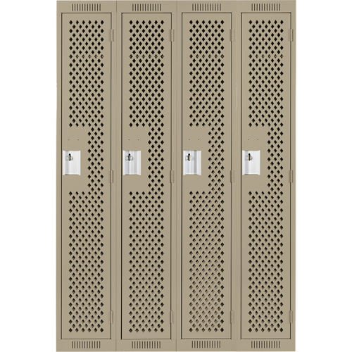 Clean Line Lockers, Bank of 4, 48" x 12" x 72", Steel, Beige, Rivet (Assembled), Perforated Groupe Belzile Dickner