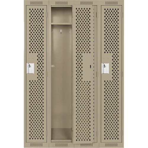 Clean Line Lockers, Bank of 4, 48" x 12" x 72", Steel, Beige, Rivet (Assembled), Perforated Groupe Belzile Dickner