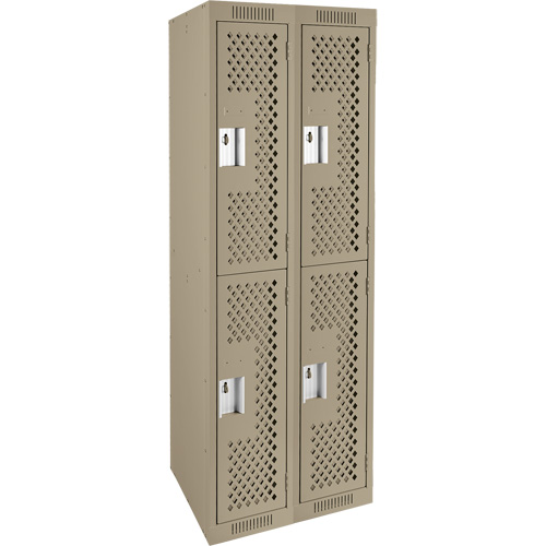 Clean Line Lockers, 2 -tier, Bank of 2, 24" x 15" x 72", Steel, Beige, Rivet (Assembled), Perforated Groupe Belzile Dickner