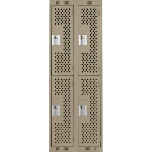 Clean Line Lockers, 2 -tier, Bank of 2, 24" x 15" x 72", Steel, Beige, Rivet (Assembled), Perforated Groupe Belzile Dickner