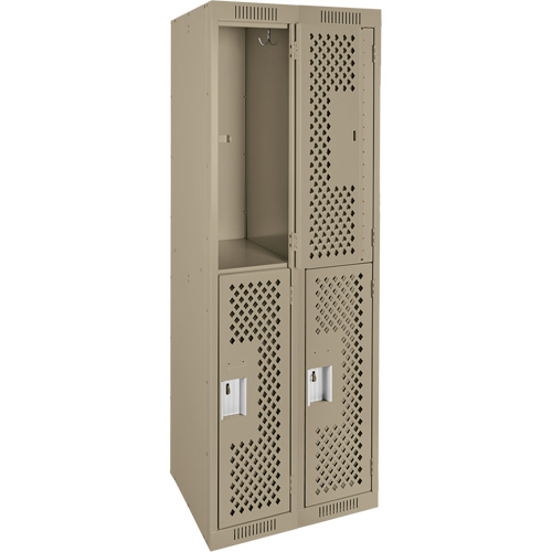 Clean Line Lockers, 2 -tier, Bank of 2, 24" x 15" x 72", Steel, Beige, Rivet (Assembled), Perforated Groupe Belzile Dickner