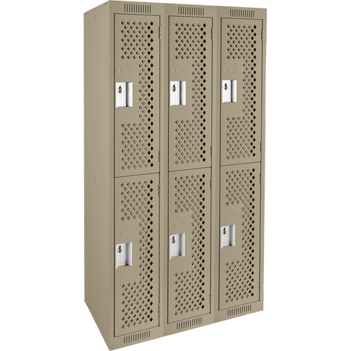 Clean Line Lockers, 2 -tier, Bank of 3, 36" x 15" x 72", Steel, Beige, Rivet (Assembled), Perforated Groupe Belzile Dickner