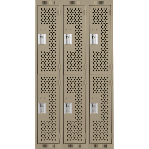 Clean Line Lockers, 2 -tier, Bank of 3, 36" x 15" x 72", Steel, Beige, Rivet (Assembled), Perforated Groupe Belzile Dickner