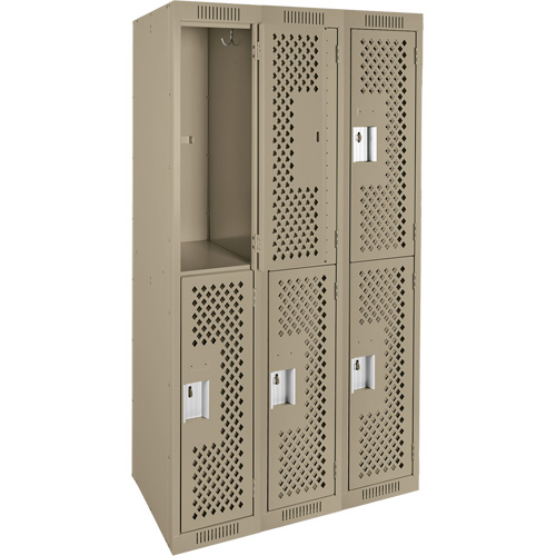 Clean Line Lockers, 2 -tier, Bank of 3, 36" x 15" x 72", Steel, Beige, Rivet (Assembled), Perforated Groupe Belzile Dickner