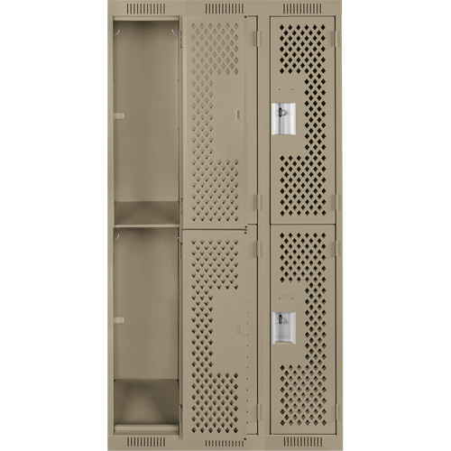 Clean Line Lockers, 2 -tier, Bank of 3, 36" x 15" x 72", Steel, Beige, Rivet (Assembled), Perforated Groupe Belzile Dickner