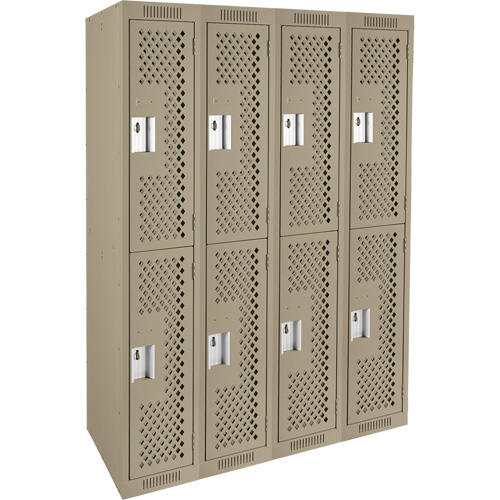 Clean Line Lockers, 2 -tier, Bank of 4, 48" x 12" x 72", Steel, Beige, Rivet (Assembled), Perforated Groupe Belzile Dickner