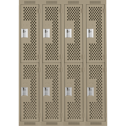 Clean Line Lockers, 2 -tier, Bank of 4, 48" x 12" x 72", Steel, Beige, Rivet (Assembled), Perforated Groupe Belzile Dickner