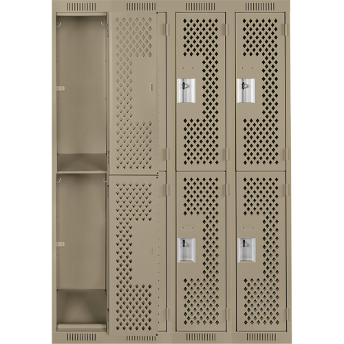 Clean Line Lockers, 2 -tier, Bank of 4, 48" x 12" x 72", Steel, Beige, Rivet (Assembled), Perforated Groupe Belzile Dickner