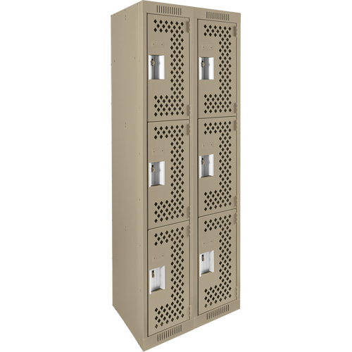 Clean Line Lockers, 3 -tier, Bank of 2, 24" x 12" x 72", Steel, Beige, Rivet (Assembled), Perforated Groupe Belzile Dickner