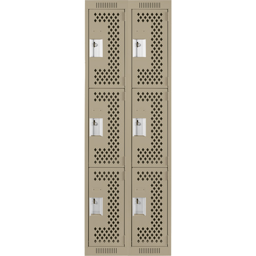 Clean Line Lockers, 3 -tier, Bank of 2, 24" x 12" x 72", Steel, Beige, Rivet (Assembled), Perforated Groupe Belzile Dickner