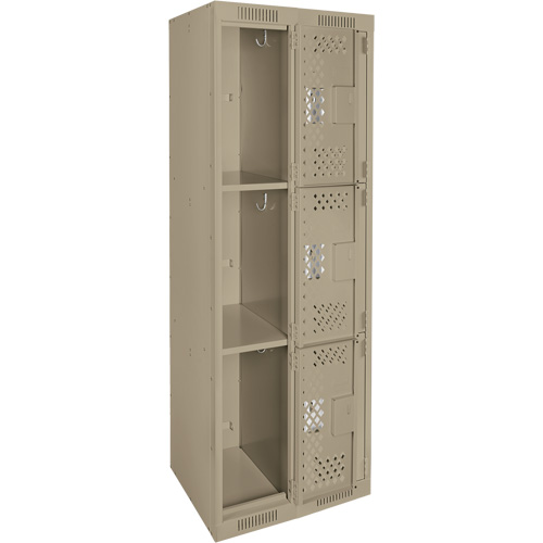 Clean Line Lockers, 3 -tier, Bank of 2, 24" x 12" x 72", Steel, Beige, Rivet (Assembled), Perforated Groupe Belzile Dickner