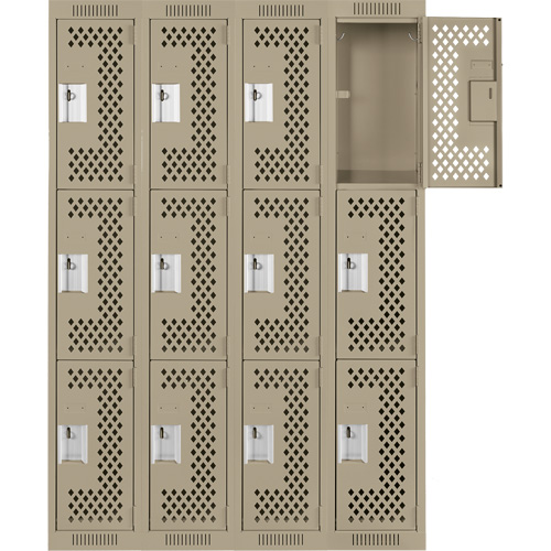 Casiers Clean Line, 3 niveaux, Bloc de 4, 48" x 12" x 72", Acier, Beige, Rivet (assembl&eacute;), Perfor&eacute; Groupe Belzile Dickner