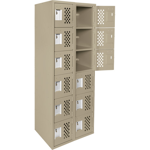 Assembled Lockerettes Clean Line Perforated Economy Lockers, 6 -tier, Bank of 2, 18" x 72" x 12", Steel Groupe Belzile Dickner