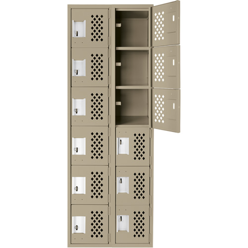 Assembled Lockerettes Clean Line Perforated Economy Lockers, 6 -tier, Bank of 2, 18" x 72" x 12", Steel Groupe Belzile Dickner