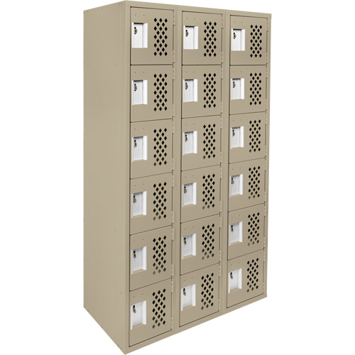 Assembled Lockerettes Clean Line Perforated Economy Lockers, 6 -tier, Bank of 3, 18" x 72" x 12", Steel Groupe Belzile Dickner