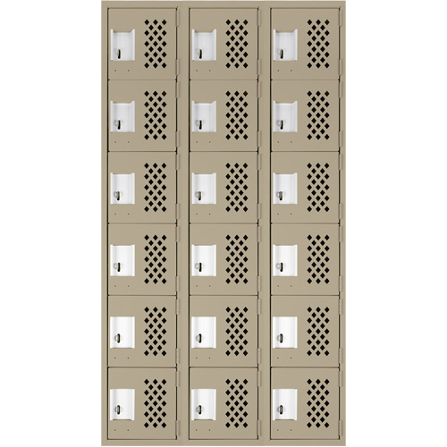 Assembled Lockerettes Clean Line Perforated Economy Lockers, 6 -tier, Bank of 3, 18" x 72" x 12", Steel Groupe Belzile Dickner