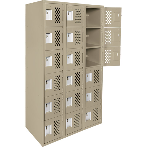 Assembled Lockerettes Clean Line Perforated Economy Lockers, 6 -tier, Bank of 3, 18" x 72" x 12", Steel Groupe Belzile Dickner