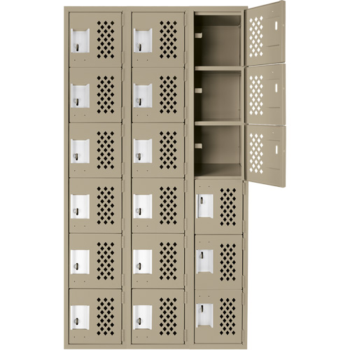 Assembled Lockerettes Clean Line Perforated Economy Lockers, 6 -tier, Bank of 3, 18" x 72" x 12", Steel Groupe Belzile Dickner