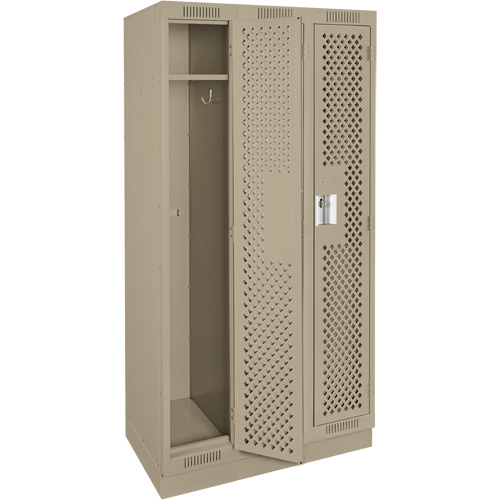 Clean Line Lockers, Bank of 3, 36" x 15" x 76", Steel, Beige, Rivet (Assembled), Perforated Groupe Belzile Dickner