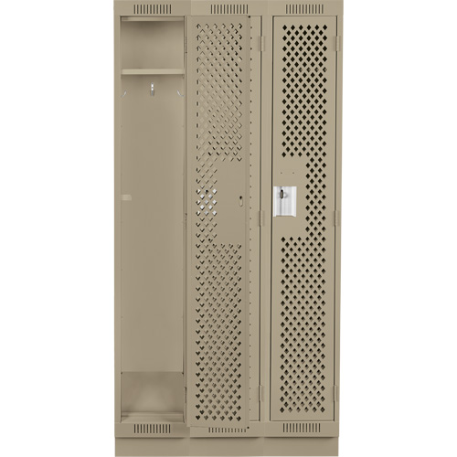 Clean Line Lockers, Bank of 3, 36" x 15" x 76", Steel, Beige, Rivet (Assembled), Perforated Groupe Belzile Dickner