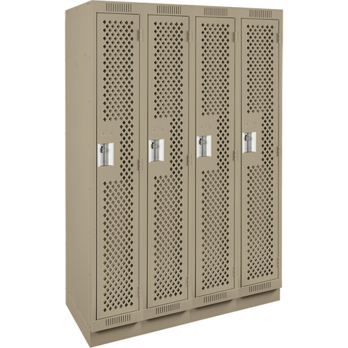 Clean Line Lockers, Bank of 4, 48" x 15" x 76", Steel, Beige, Rivet (Assembled), Perforated Groupe Belzile Dickner