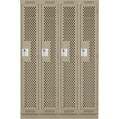 Clean Line Lockers, Bank of 4, 48" x 15" x 76", Steel, Beige, Rivet (Assembled), Perforated Groupe Belzile Dickner