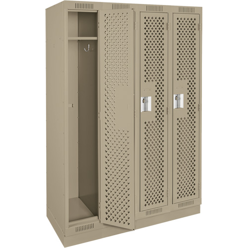 Clean Line Lockers, Bank of 4, 48" x 15" x 76", Steel, Beige, Rivet (Assembled), Perforated Groupe Belzile Dickner