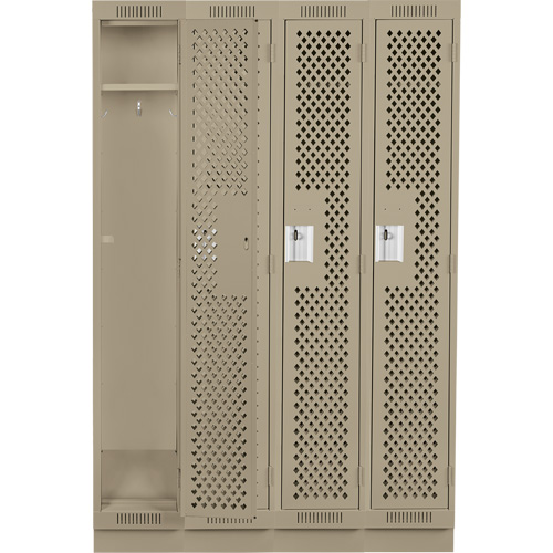 Clean Line Lockers, Bank of 4, 48" x 15" x 76", Steel, Beige, Rivet (Assembled), Perforated Groupe Belzile Dickner