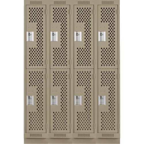 Clean Line Lockers, 2 -tier, Bank of 4, 48" x 18" x 76", Steel, Beige, Rivet (Assembled), Perforated Groupe Belzile Dickner