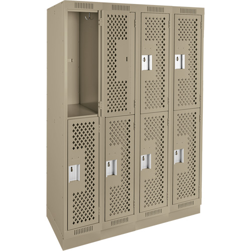 Clean Line Lockers, 2 -tier, Bank of 4, 48" x 18" x 76", Steel, Beige, Rivet (Assembled), Perforated Groupe Belzile Dickner