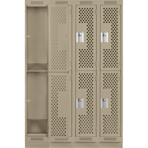 Clean Line Lockers, 2 -tier, Bank of 4, 48" x 18" x 76", Steel, Beige, Rivet (Assembled), Perforated Groupe Belzile Dickner