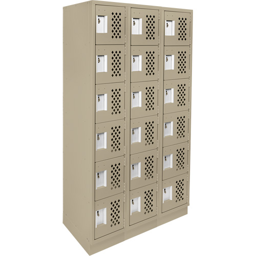 Assembled Lockerettes Clean Line Perforated Economy Lockers, 6 -tier, Bank of 3, 18" x 72" x 12", Steel Groupe Belzile Dickner