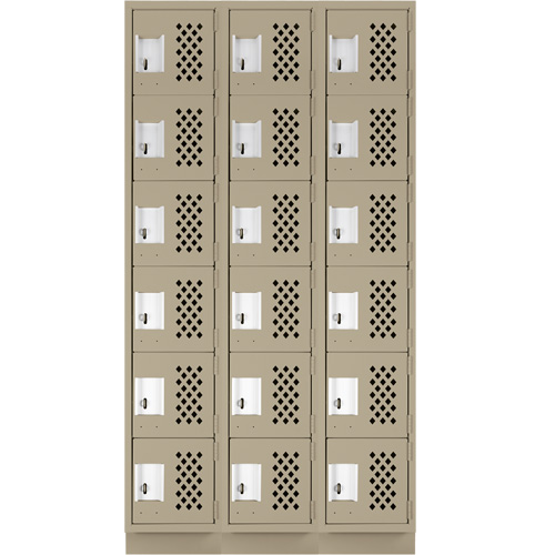 Assembled Lockerettes Clean Line Perforated Economy Lockers, 6 -tier, Bank of 3, 18" x 72" x 12", Steel Groupe Belzile Dickner