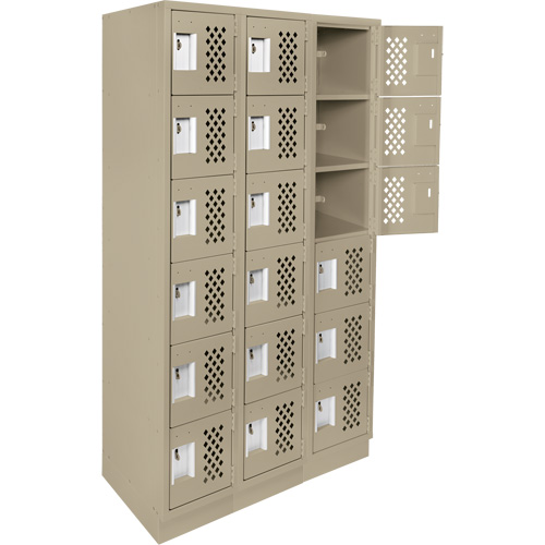 Assembled Lockerettes Clean Line Perforated Economy Lockers, 6 -tier, Bank of 3, 18" x 72" x 12", Steel Groupe Belzile Dickner