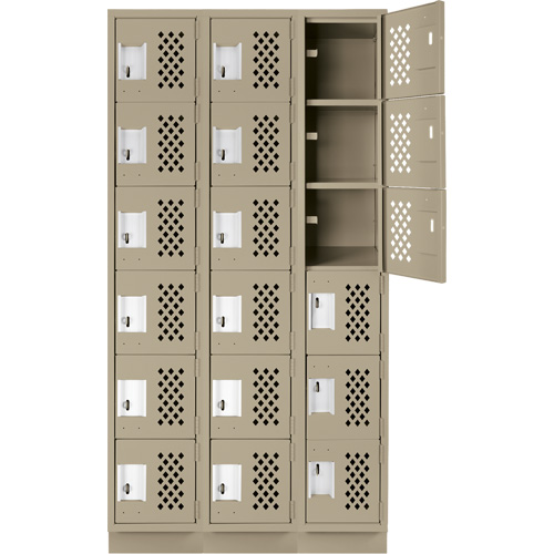Assembled Lockerettes Clean Line Perforated Economy Lockers, 6 -tier, Bank of 3, 18" x 72" x 12", Steel Groupe Belzile Dickner