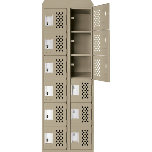 Assembled Lockerettes Clean Line Perforated Economy Lockers, 6 -tier, Bank of 2, 18" x 72" x 12", Steel Groupe Belzile Dickner