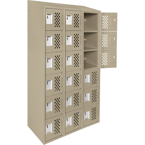 Assembled Lockerettes Clean Line Perforated Economy Lockers, 6 -tier, Bank of 3, 18" x 72" x 12", Steel Groupe Belzile Dickner