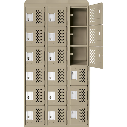 Assembled Lockerettes Clean Line Perforated Economy Lockers, 6 -tier, Bank of 3, 18" x 72" x 12", Steel Groupe Belzile Dickner