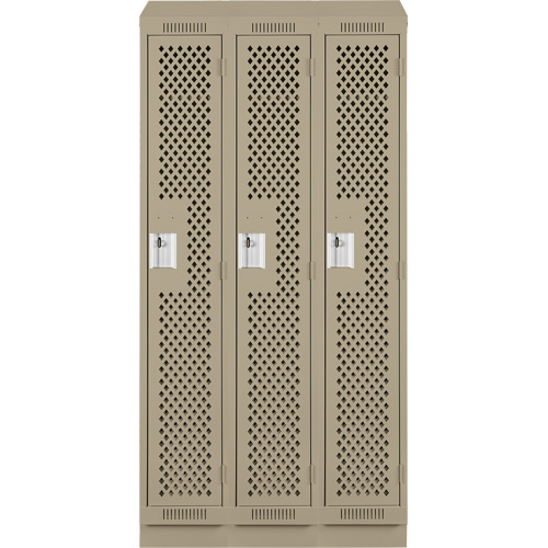 Clean Line Lockers, Bank of 3, 36" x 18" x 82", Steel, Beige, Rivet (Assembled), Perforated Groupe Belzile Dickner