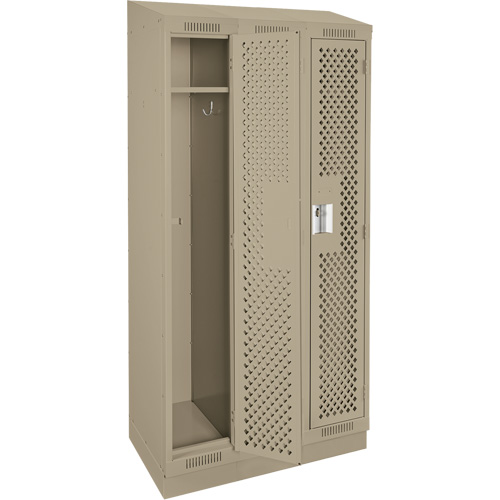 Clean Line Lockers, Bank of 3, 36" x 18" x 82", Steel, Beige, Rivet (Assembled), Perforated Groupe Belzile Dickner