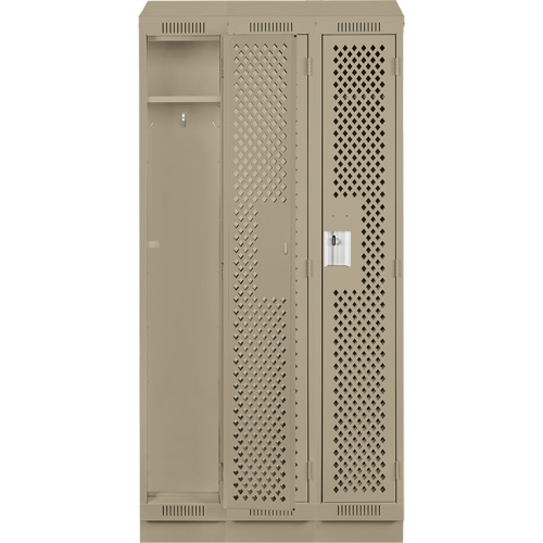 Clean Line Lockers, Bank of 3, 36" x 18" x 82", Steel, Beige, Rivet (Assembled), Perforated Groupe Belzile Dickner