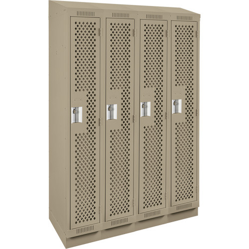 Clean Line Lockers, Bank of 4, 48" x 18" x 82", Steel, Beige, Rivet (Assembled), Perforated Groupe Belzile Dickner