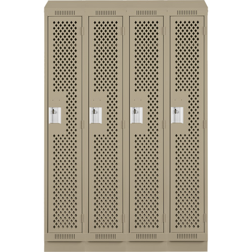 Clean Line Lockers, Bank of 4, 48" x 18" x 82", Steel, Beige, Rivet (Assembled), Perforated Groupe Belzile Dickner