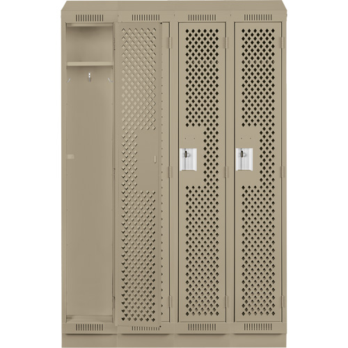 Clean Line Lockers, Bank of 4, 48" x 18" x 82", Steel, Beige, Rivet (Assembled), Perforated Groupe Belzile Dickner