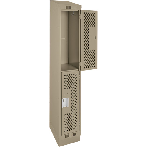 Clean Line Lockers, 2 -tier, 12" x 15" x 82", Steel, Beige, Rivet (Assembled), Perforated Groupe Belzile Dickner