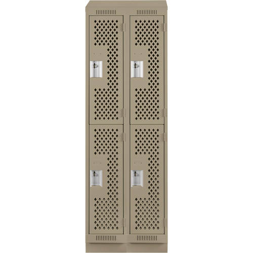 Clean Line Lockers, 2 -tier, Bank of 2, 24" x 12" x 82", Steel, Beige, Rivet (Assembled), Perforated Groupe Belzile Dickner