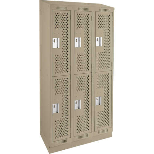 Clean Line Lockers, 2 -tier, Bank of 3, 36" x 15" x 82", Steel, Beige, Rivet (Assembled), Perforated Groupe Belzile Dickner